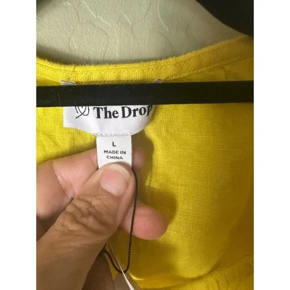 NWT vThe Drop Women's Sade Linen Cutout Midi, Lemon, L - Picture 4 of 7